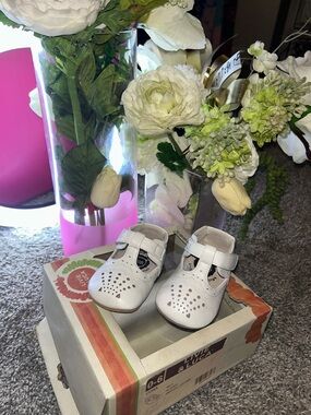 Livie & Luca White Perforated T-Strap Baby Walkers